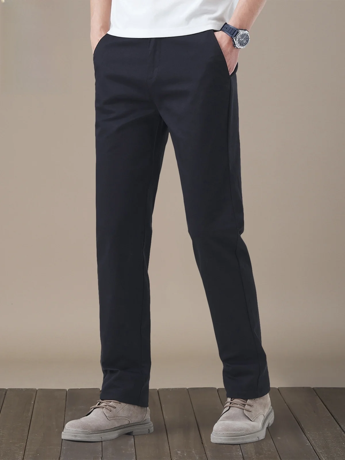 

Luxury Busin Pants Men's Summer Trendy Pure Color Straight Leg Ice Sensation Casual Long Trousers Slim Fit Cotton