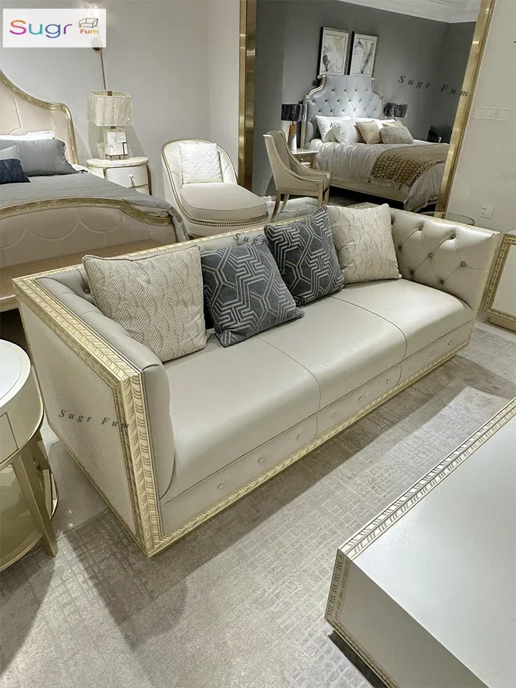 

Cream style sofa dragon scale American light luxury modern French model room living room La Rochelle solid wood European sofa