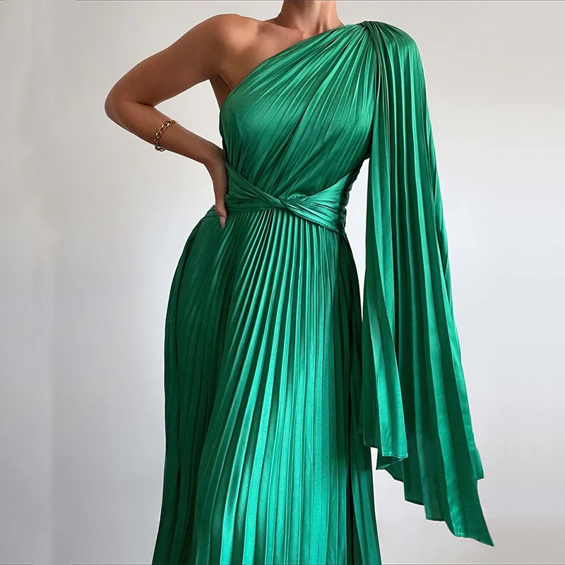 Sexy Off Schulter Bankett Maxi Kleid 2023 Neue Schräge Kragen Gefaltetes Casual Kleider Damen Nehmen Urlaub Partei Lange frauen kleid