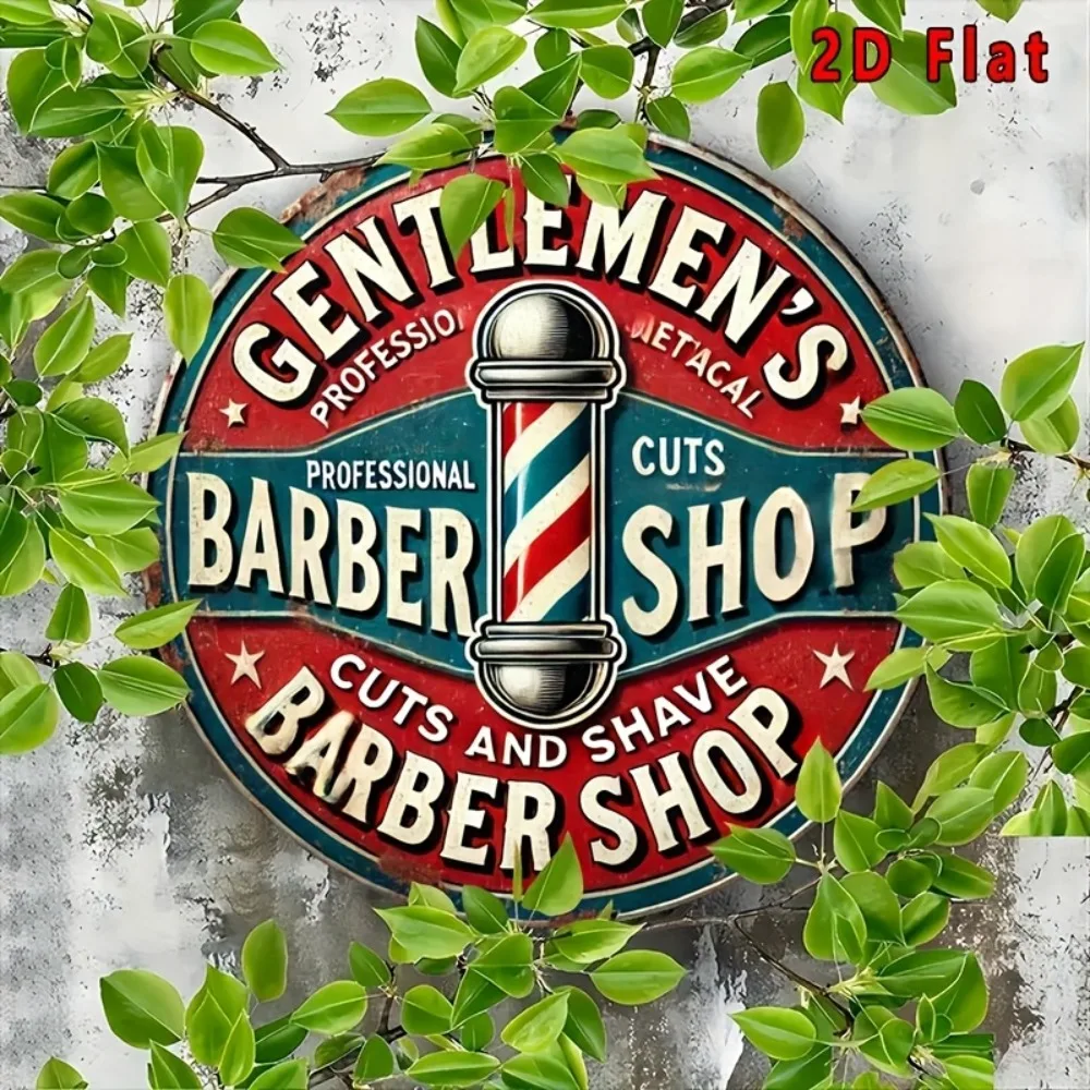 Antique Barber Shop Sign 8x8 Inch Vintage Metal Wall Art Decor, Aluminum Durable 2D Flat Print for Bedroom Kitchen Bar, Unique G