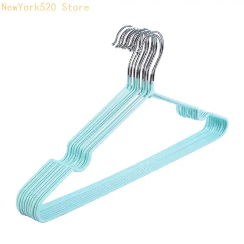 10Pcs Adult Children Metal Clothes Hanger with Plastic Coating Suit Coat Drying Rack Support Hook Non-Slip Dress Holder N84C