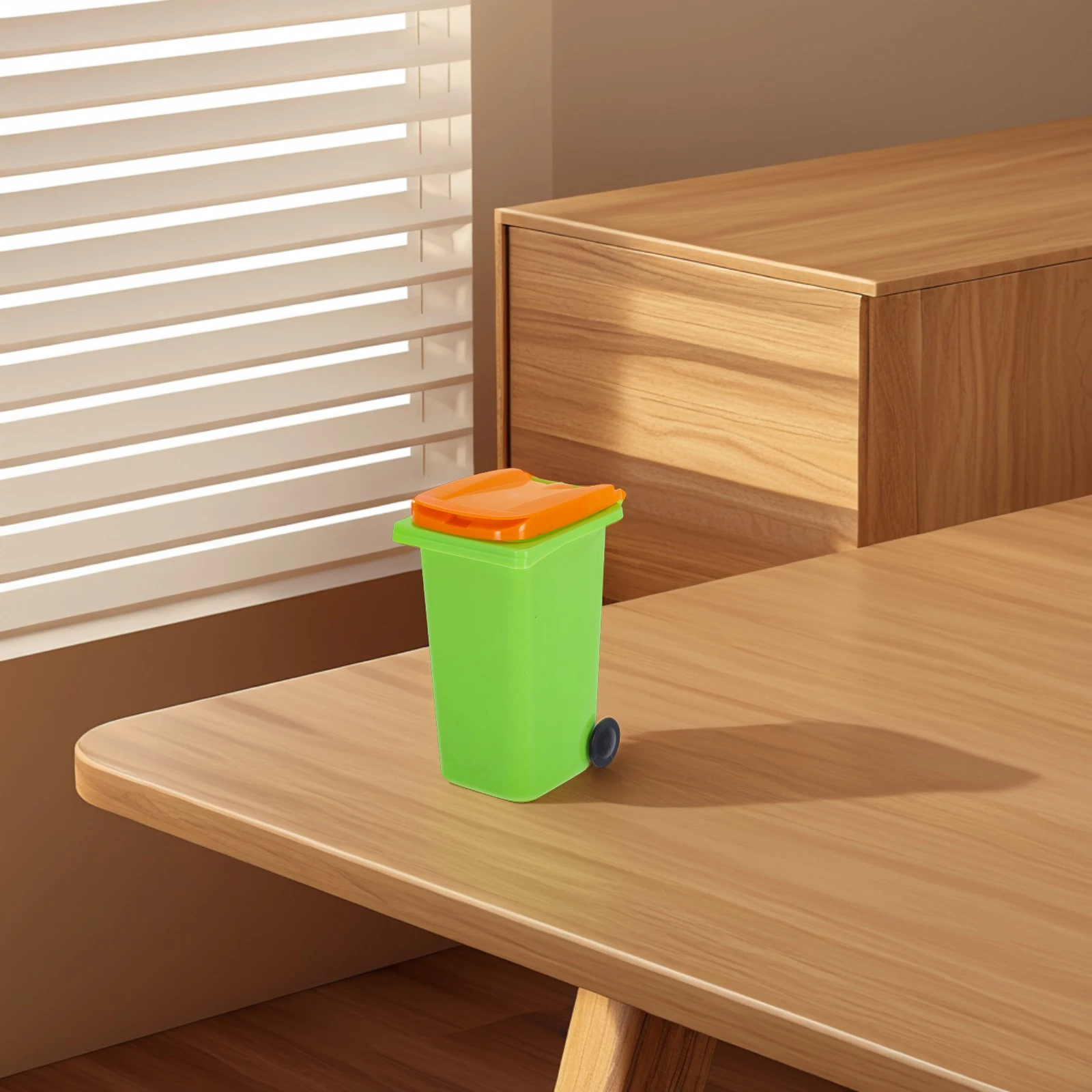 

Small Trash Can with Lid Pen Holder Mini Desktop Color Pencil Organizer Table Garbage Girls Case Cute Child