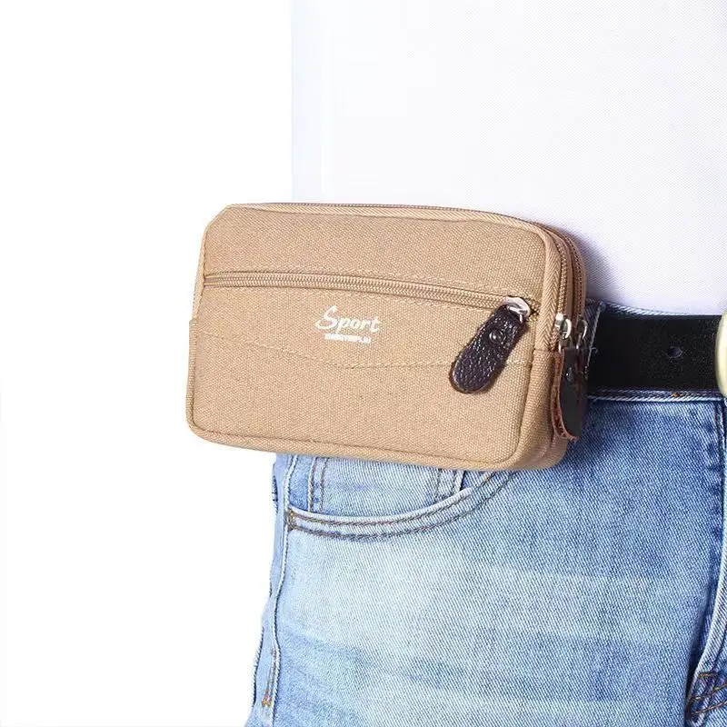 

6-inch mobile phone storage waist bag for men, multi-functional horizontal belt canvas waist bag, work waist hanging bag