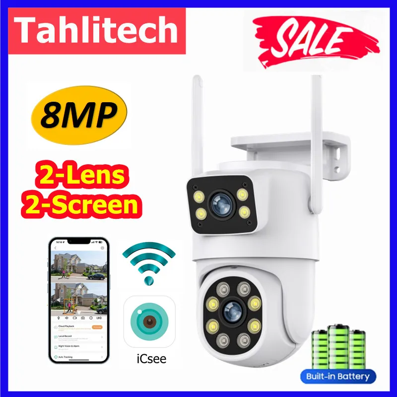 

IP-камера ICsee Wi-Fi 4K, PTZ-камера 4 МП HD с автослежением, уличная камера видеонаблюдения для безопасности и защиты