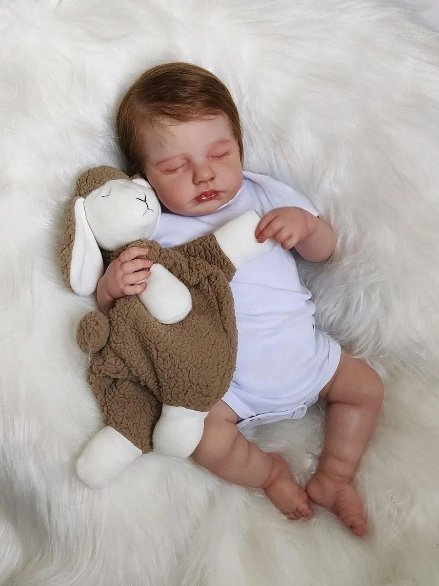 19 inch Loulou stoffen lichaam/volledig vinyllichaam al klaar verf levensechte slapende herboren pop met zichtbare aderen handwortelhaar