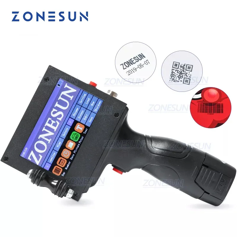 ZONESUN Inkjet Printers Touch Screen Handheld Intelligent Coding Machine For Carton Rubber Metal Bottle Cosmetic Jars