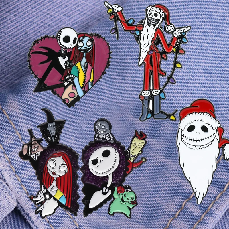 The Nightmare Before Christmas Pin Santa Claus Brooch Cartoon Ghost Badge for Bags Jeans Scarf Lapel Pin Jewelry Best Gift