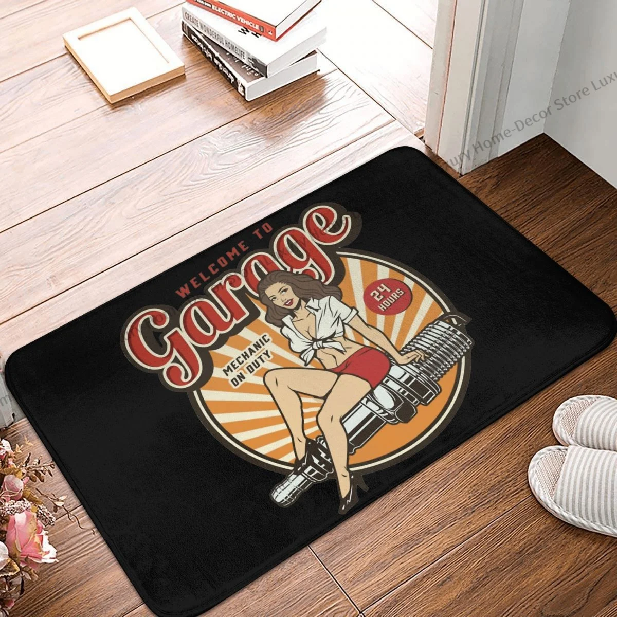 Non-slip Doormat Living Room Mat Mechanic On Duty Pin Up Girl Hallway Carpet Entrance Door Rug Bedroom Decor