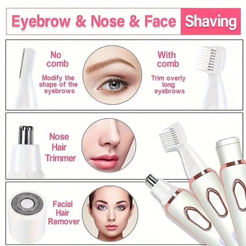4 in 1 Electric Razor for Women Shaver Lady Shaver Body Hair Trimmer for Armpit Bikini Arm Leg Face Mustache Portable Painless image 2