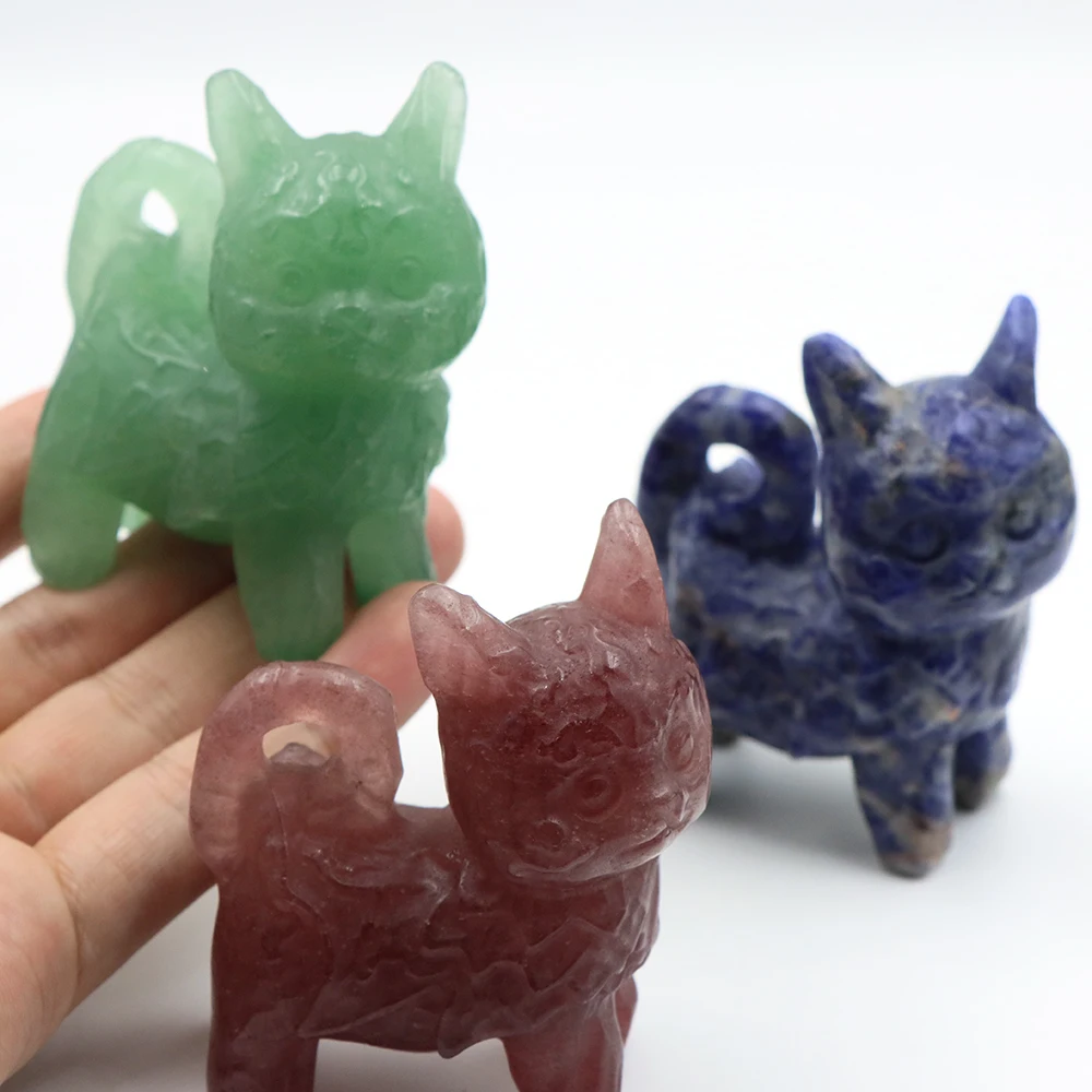 70mm Natural Stone Rolling tailed cat Statue Hand Carved Crystal Figurine Reiki Healing Gems Home Decor Ornament DIY Crafts Gift