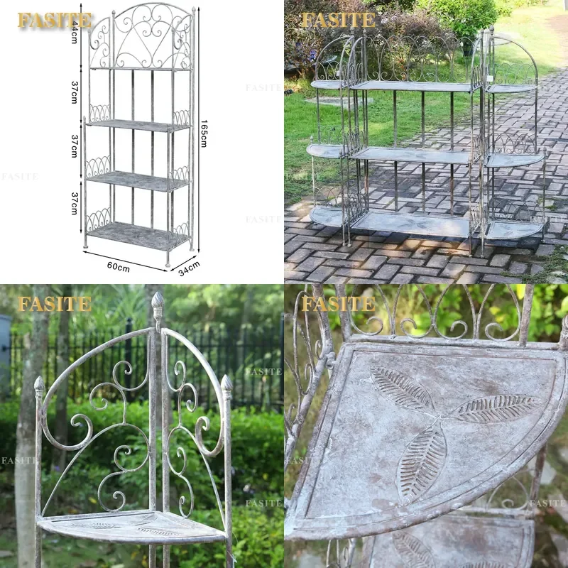 For Retro Outdoor Wrought Iron Multi-layer Flower Stand Green Plant Shelf Balcony Garden Display Rack Durable Metal Planter