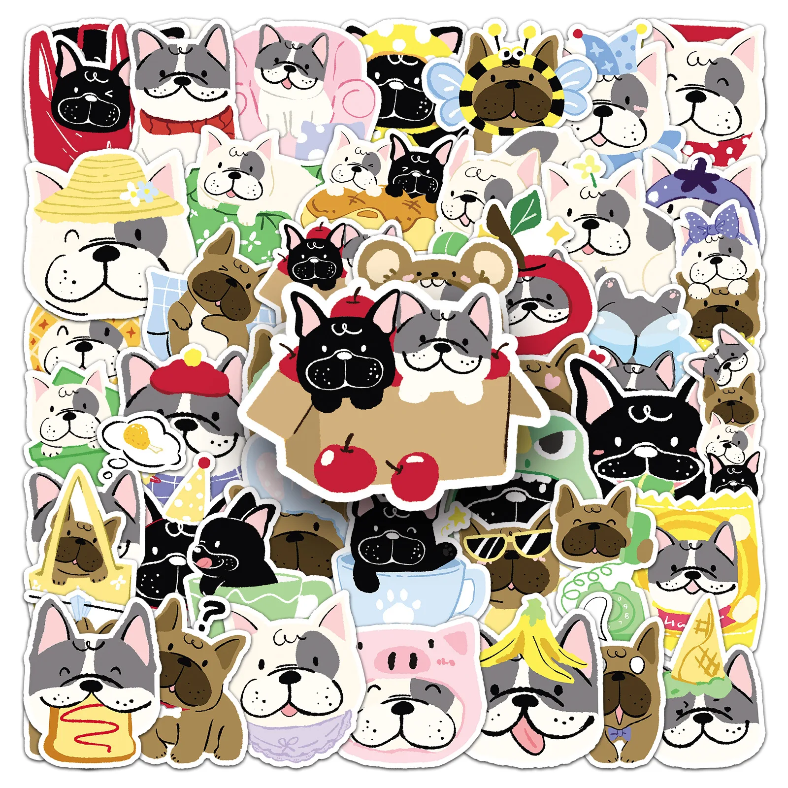 50 قطعة لطيف الفرنسية البلدغ الكتابة على الجدران ملصق الإبداعية الكلب الكرتون صائق دفتر الهاتف الغيتار سكيت سيارة ملصق مضاد للمياه