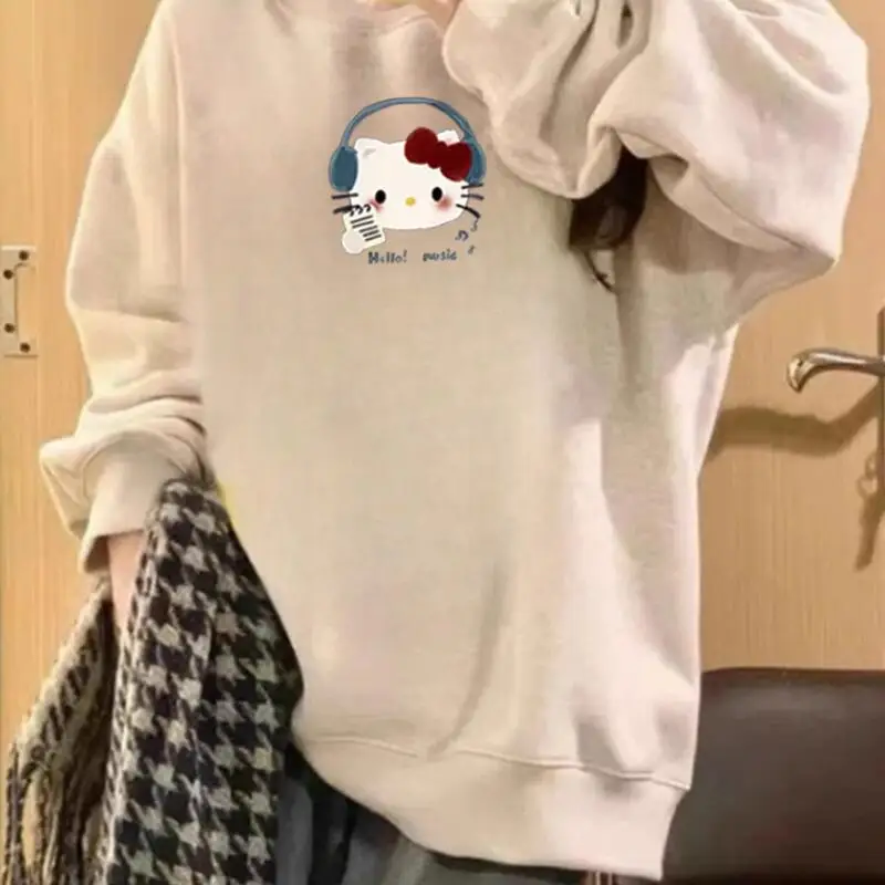 Miniso جديد لطيف الكرتون مرحبا كيتي طباعة سترات قطنية عالية الجودة للنساء الخريف الشتاء طويلة الأكمام البلوز عادية للجنسين Y2K القمم #6
