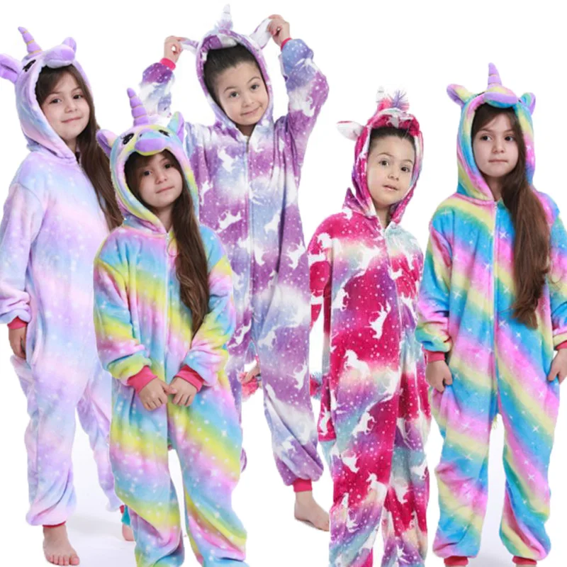 Adult Autumn and Winter Fluffy Warm Homewear Kigurumi Flannel Anime Cartoon Nightgown Children One-piece Pajamas Hooded Onesie