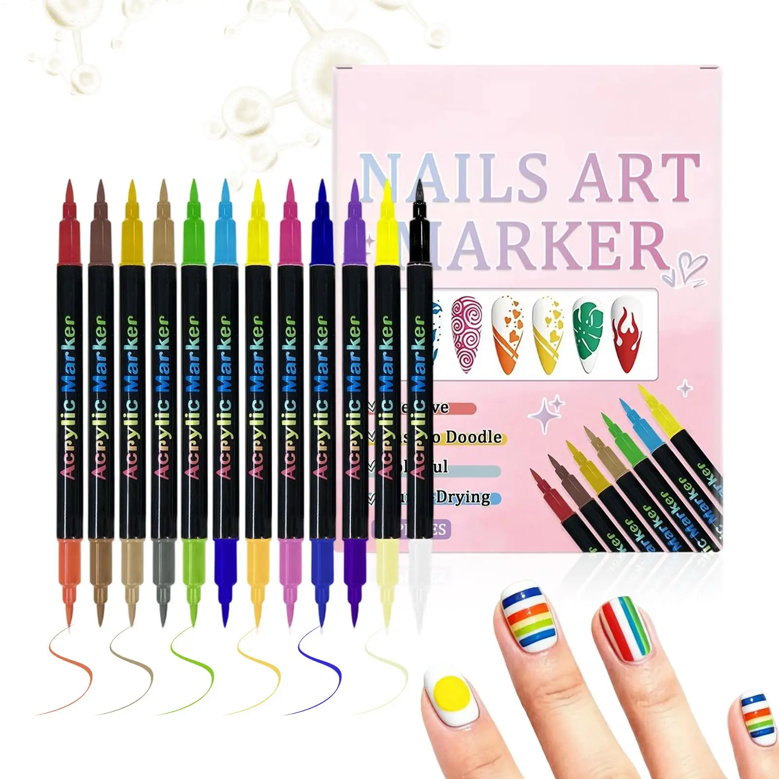 12 Colors Nail Polish Pens Dual-Ended Fingernail Art Tools Quick Drying Nail Painting Markers For Women Girls Wife Girlfriend