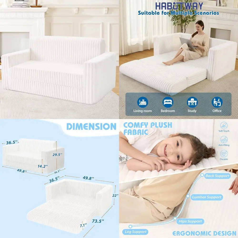 Convertible Sofa Bed, Portable Folding Chair with Armrests, Comfortable Multi-Purpose Floor Couch