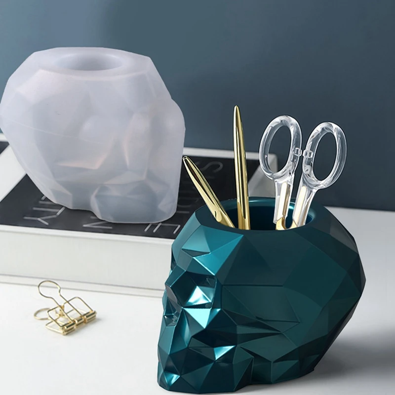 DIY Crystal Epoxy Mould Faceted Skull Pen Holder Succulent Flower Pot Silicone Mould