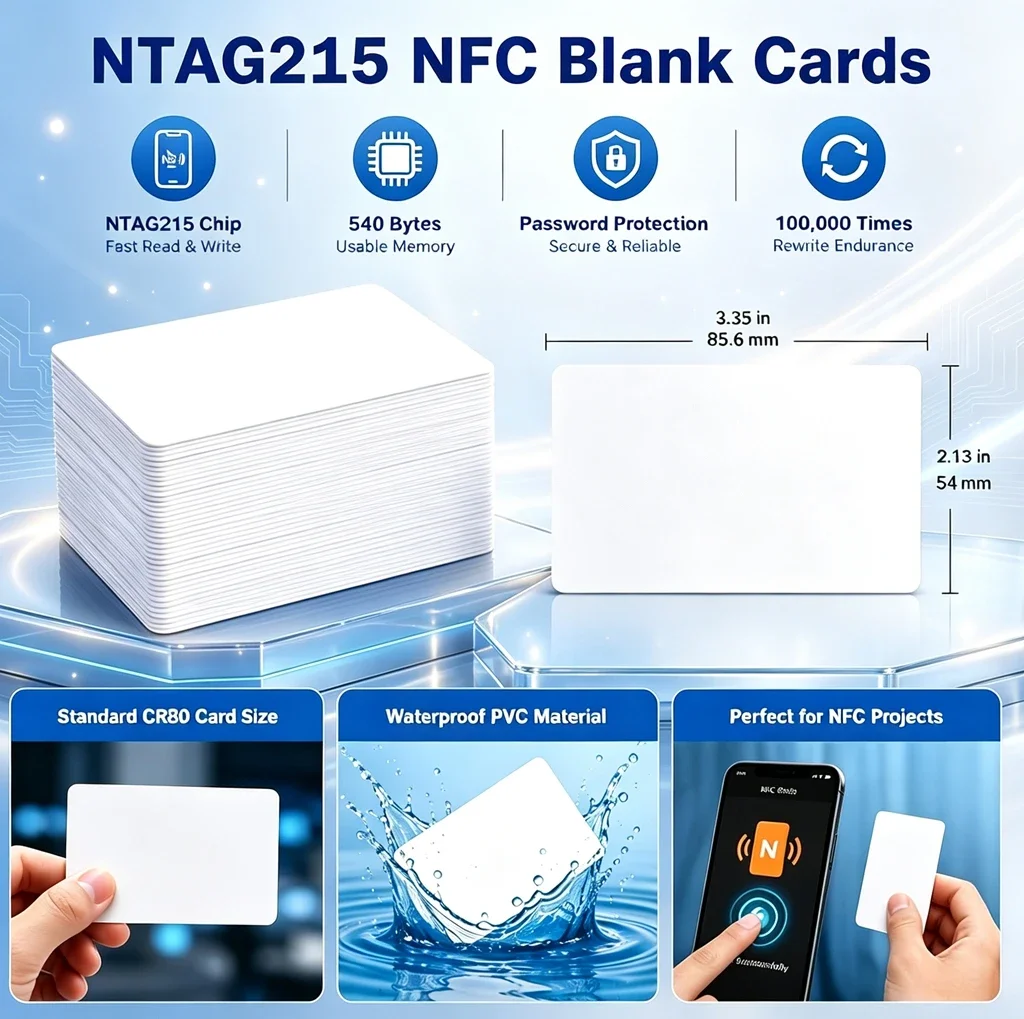 Rewritable NTAG215 Blank PVC Cards Black NFC Chip Cards 504Bytes Programmable NFC Business Access Cards
