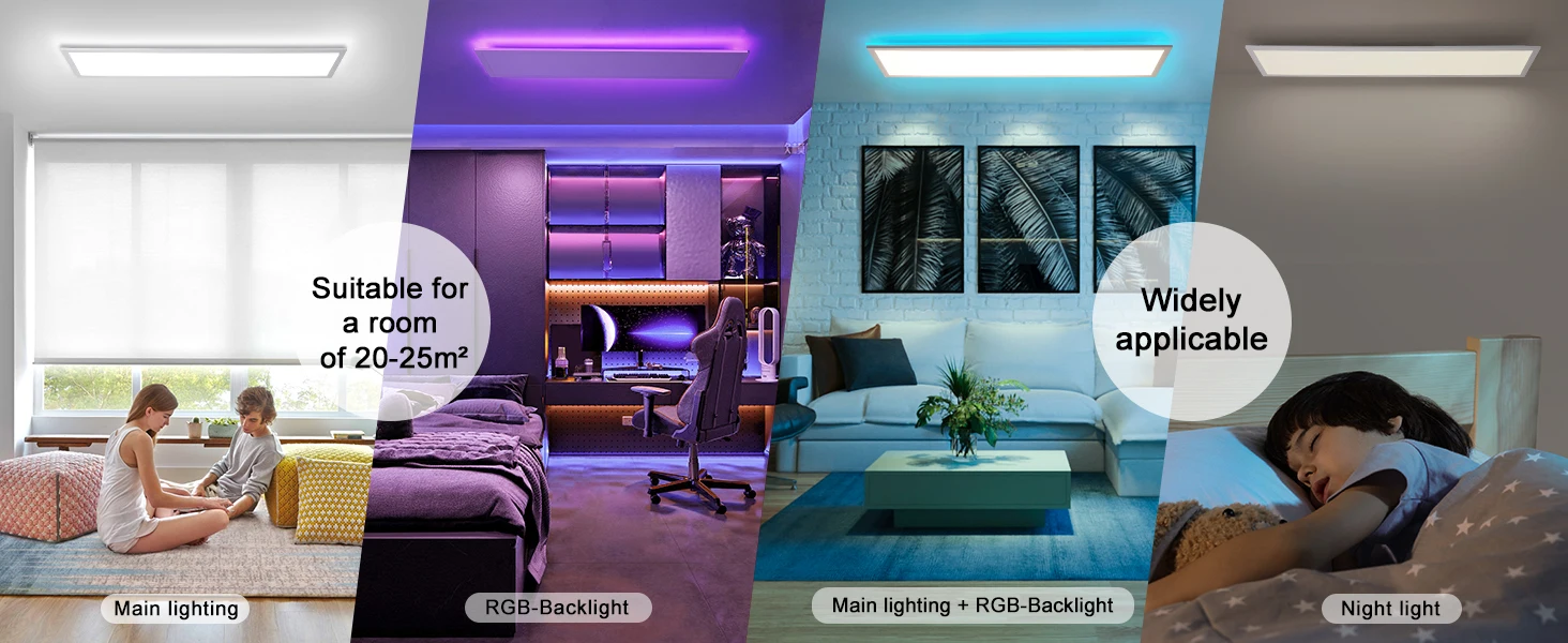100x25cm RGB LED-Panel-Deckenleuchte, 30W 3300LM Dimmbar mit Fernbedienung, 3000-6500K Lampe für Wohnzimmer Schlafzimmer Flur – Detail 3