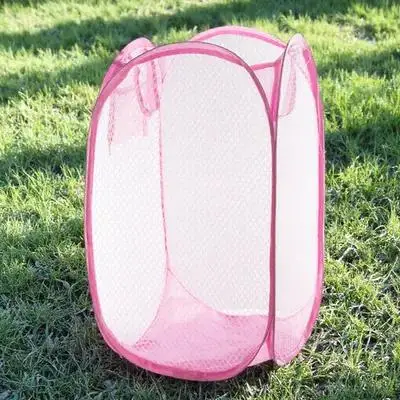 Cesto de Ropa Sucia Plegable Pop-Up Rosa de Malla Transpirable para Dormitorio con Laterales