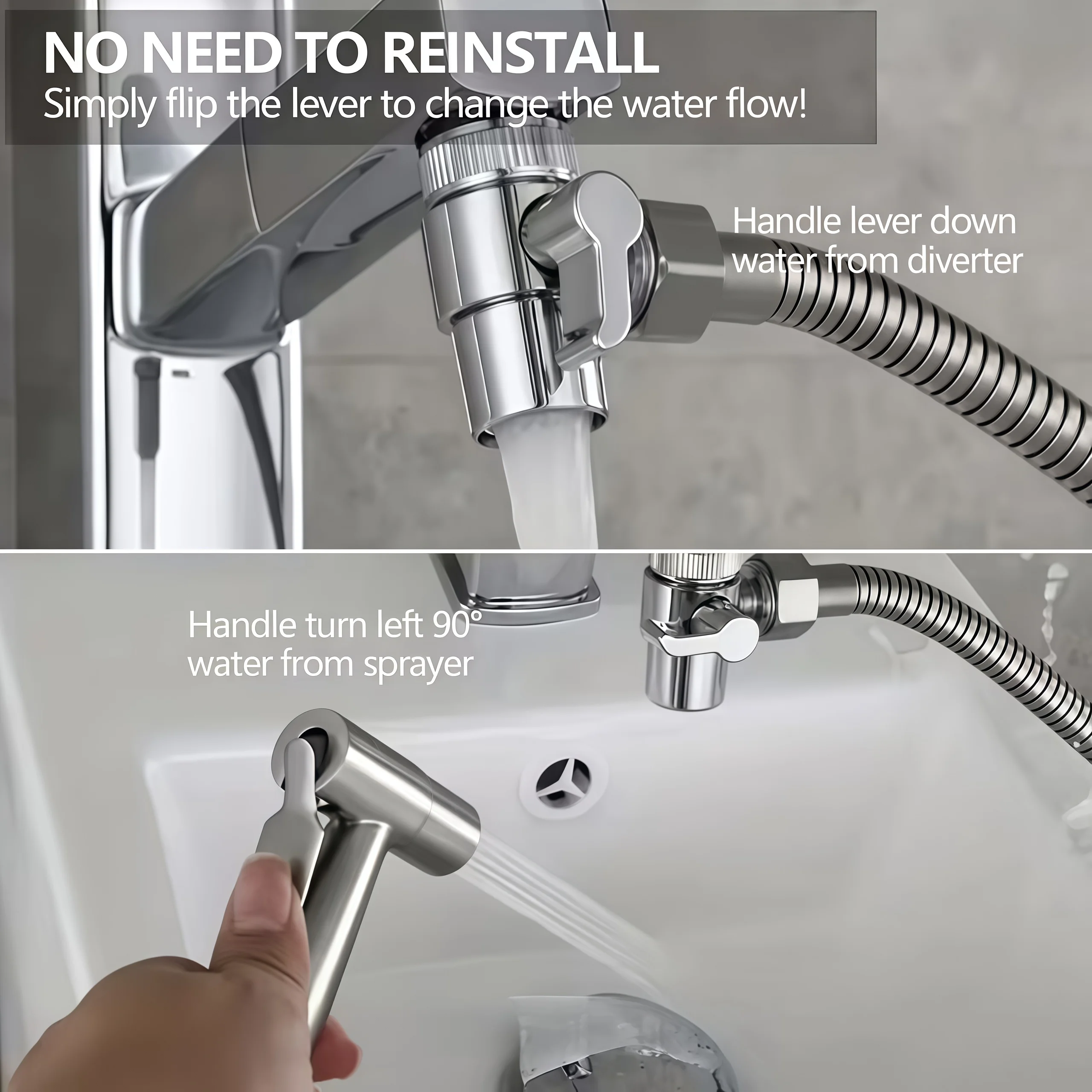 Stainless Steel Bidet Sprayer Set 4pcs No-Drill Adhesive Mount, High Pressure, Includes Spray Head, Hose, Bracket & Angle Valve