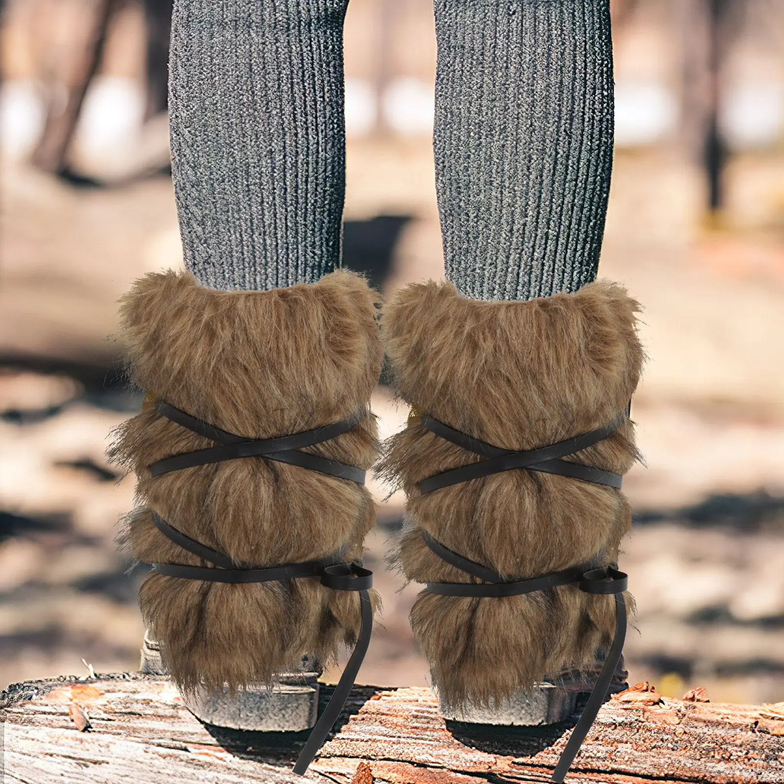 1 set 1 Set Brown Faux Leg Warmers Viking Style Elastic Strap For Halloween Cosplay Medieval Costume Accessories Women Men