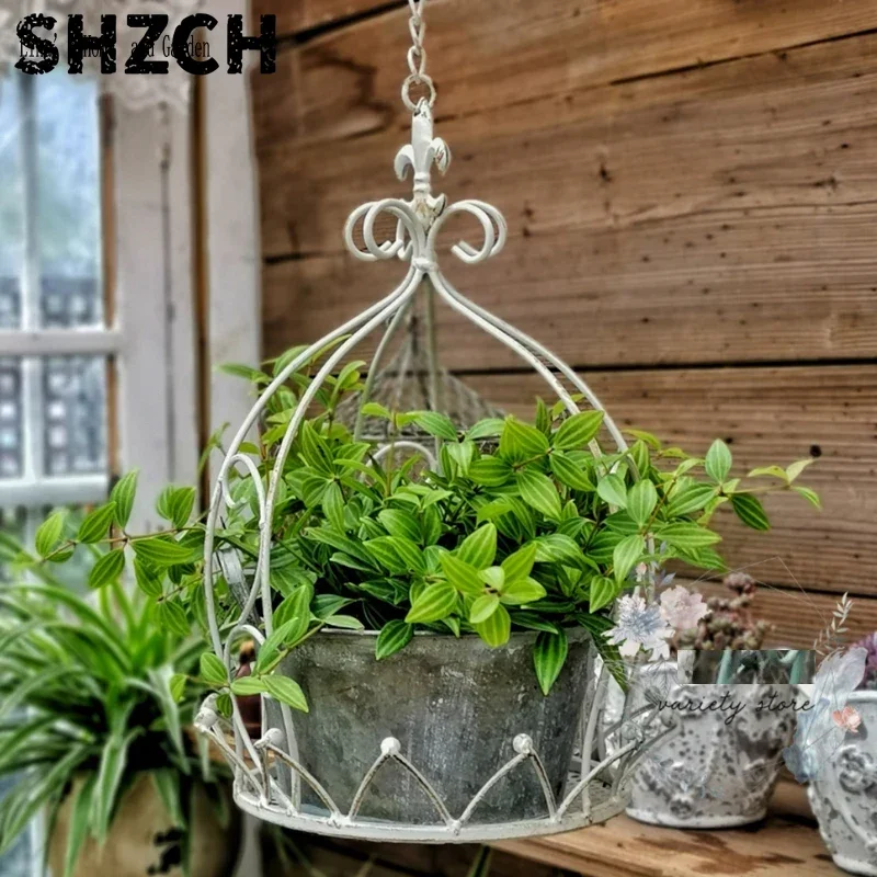 crown design vintage metal ceiling hanging flower pot holder