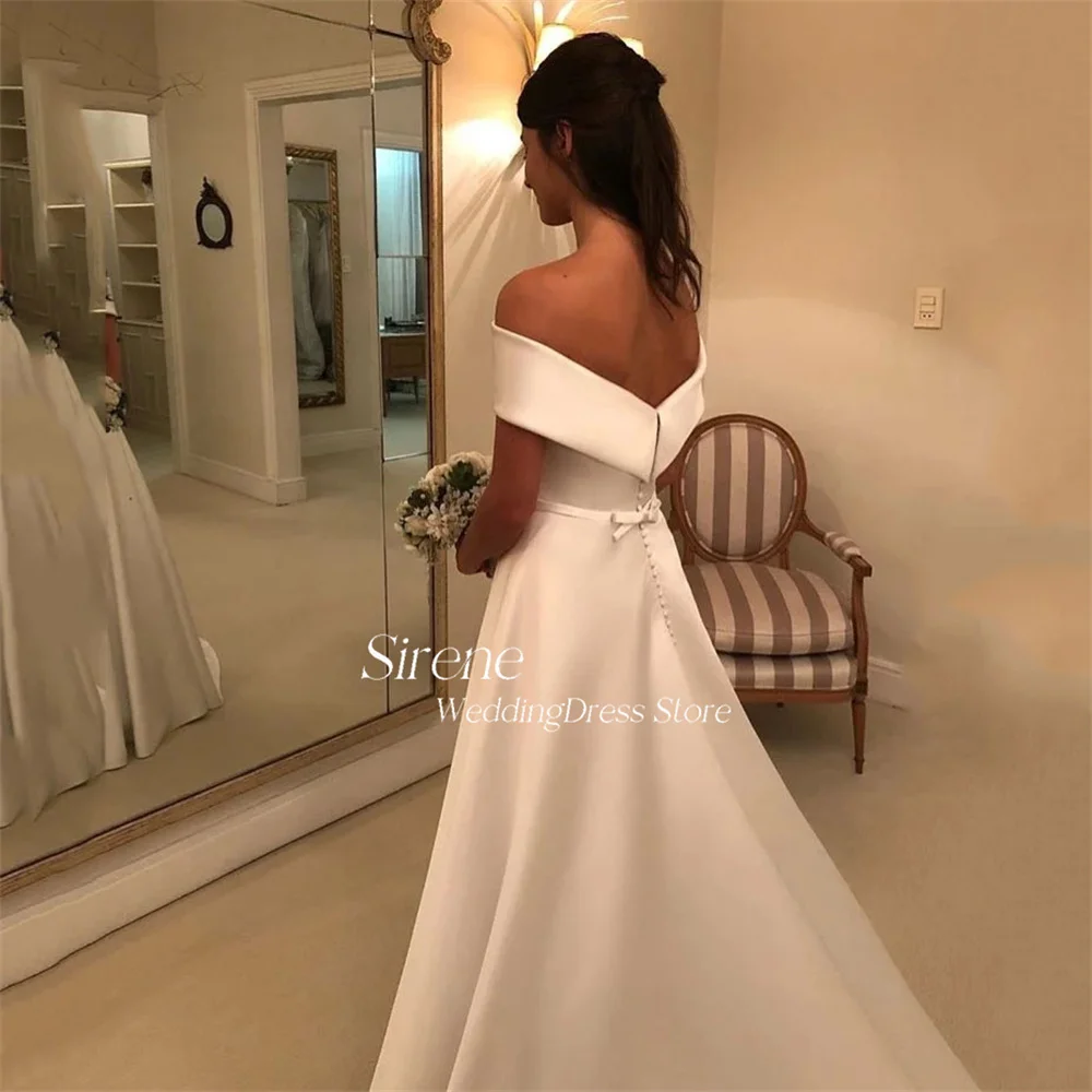 Sirene Simple Off The Shoulder Satin Wedding Dresses Elegant A-Line Floor Length Sleeveless Backless Bridal Gowns Robe de mariée