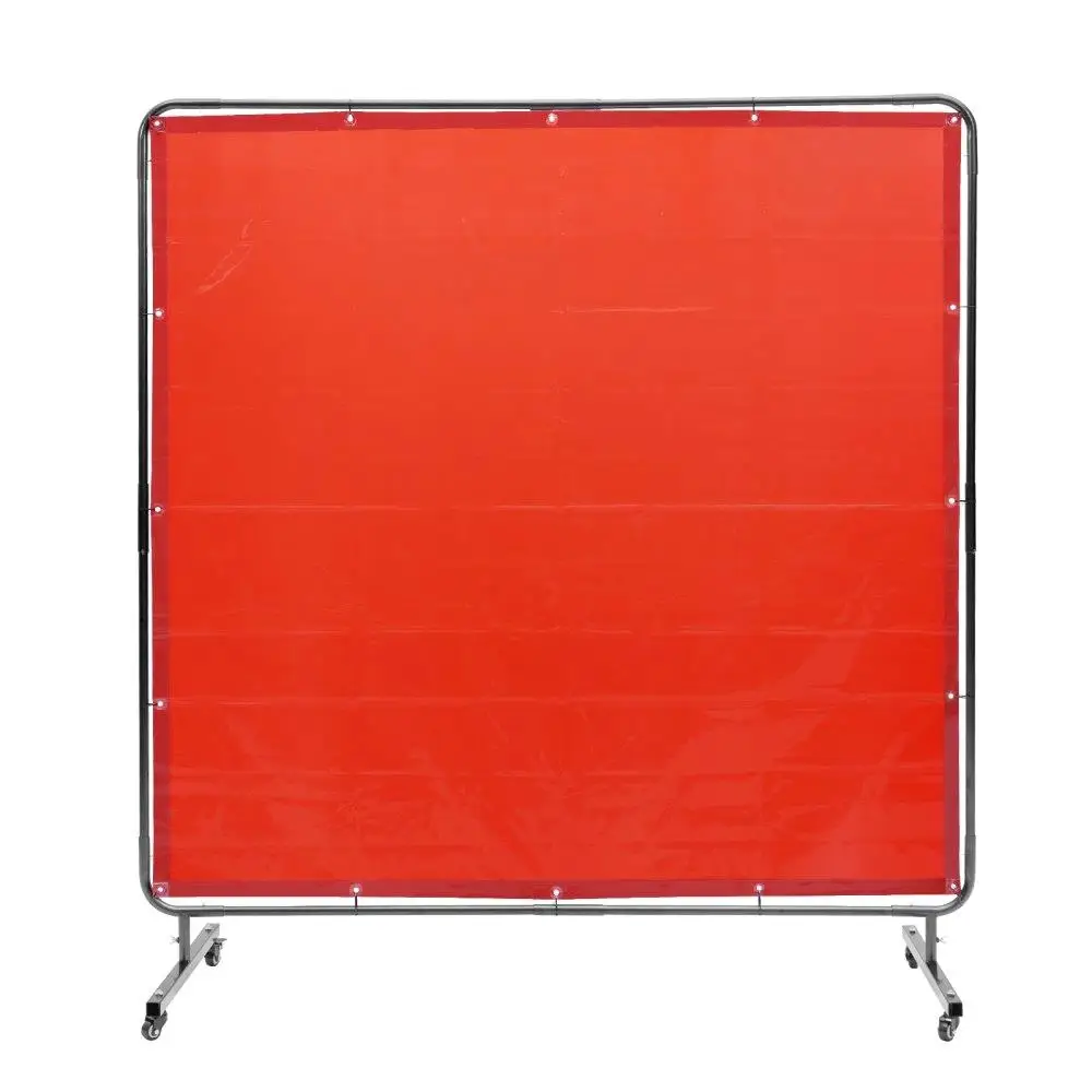 

Welding Screen 6FTx6FT with Frame Flame Resistant Vinyl Protection 4 Swivel Wheels 2 Lockable Professional for workshop Red