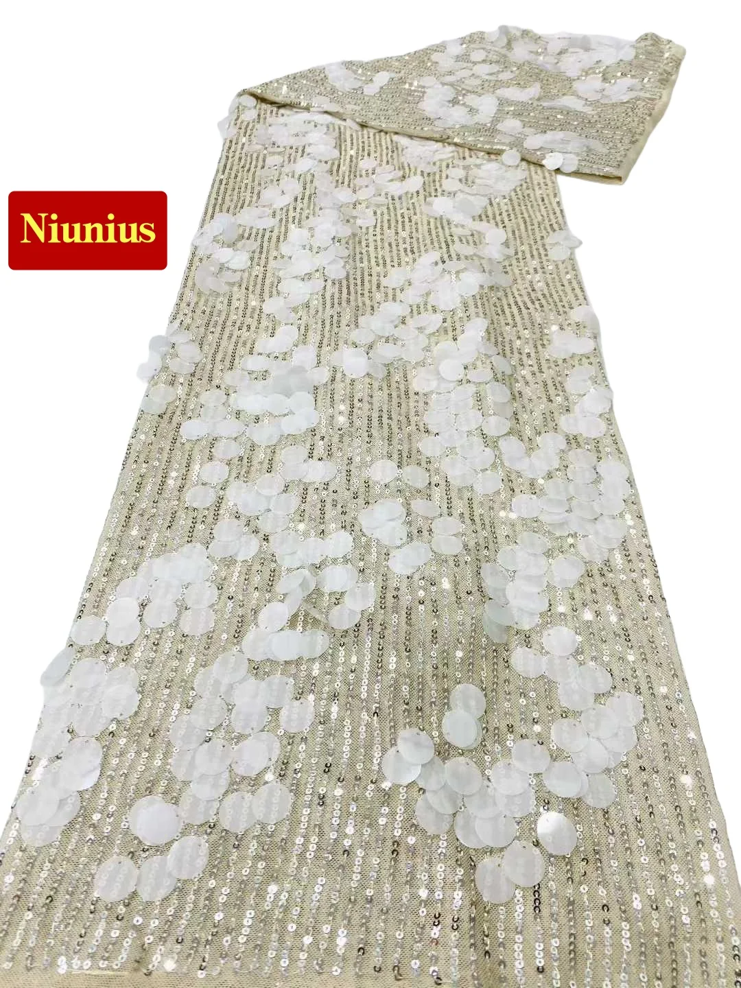 

Latest Classic Superior Quality Elegant Soft Tulle Lace With 18CM Sequince Fabric for Wedding Party Dress NN6559_E