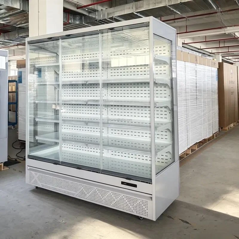 Commercial Vertical Glass Door Refrigerator Supermarket Display Cabinet with Built-in Compressor Cold Wall Chiller