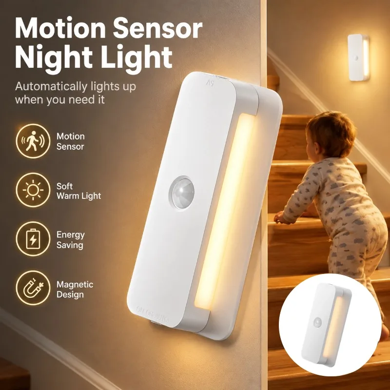 Motion Sensor Night Light Wireless Magnetic Wall Lamp Warm Soft Glow Smart Induction Light For Stairs Hallway Bedroom