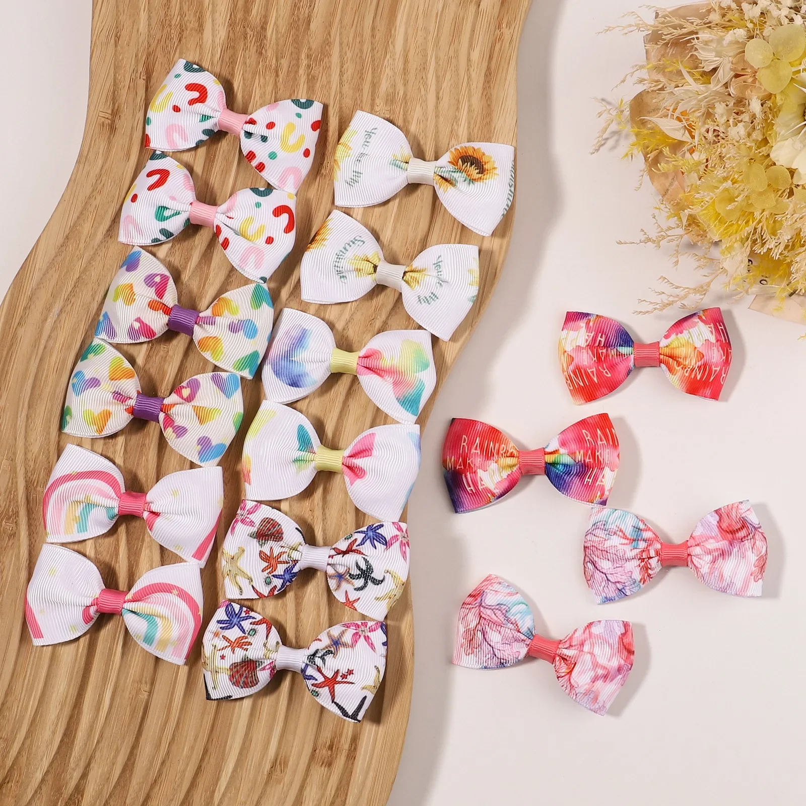 6pcs/set Grosgrain Ribbon Printed Hair Bows with Clip for Cute Baby Girls Hair Clips Kids Hairpins Barrettes Hair Accessories