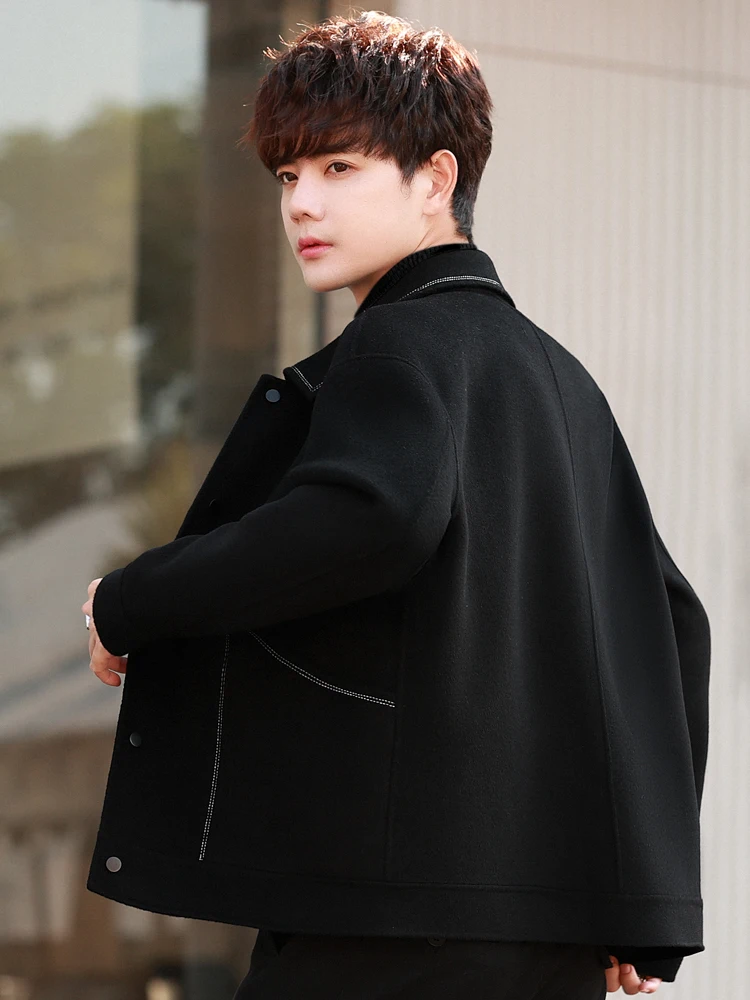 

Двусторонняя шерстяная повседневная куртка для мужчин, осенне-зимняя, с отложным воротником, модная китайская верхняя одежда в стиле Haome, стильная и модная.