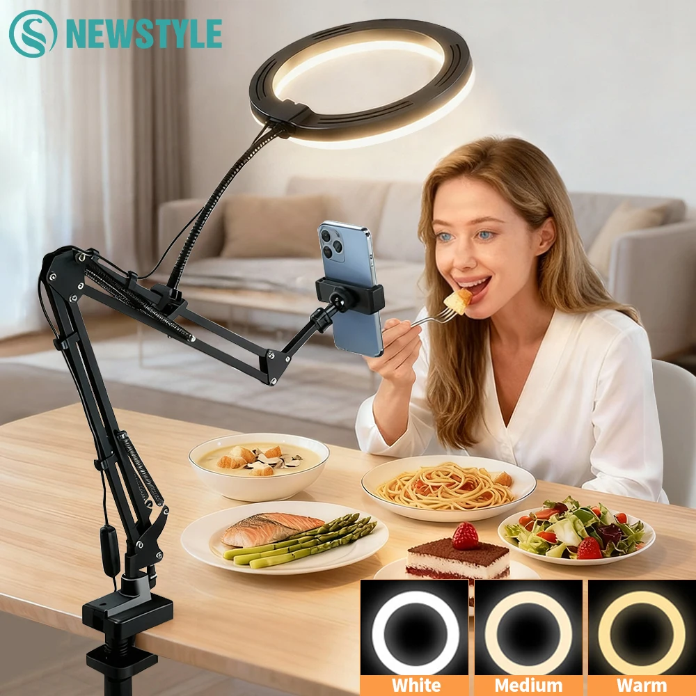 

LED Professional Phone Live Streaming Fixed Shooting Fill Light with Robotic Arm Phone Holder Fixed Foldable Live LED Fill Light
