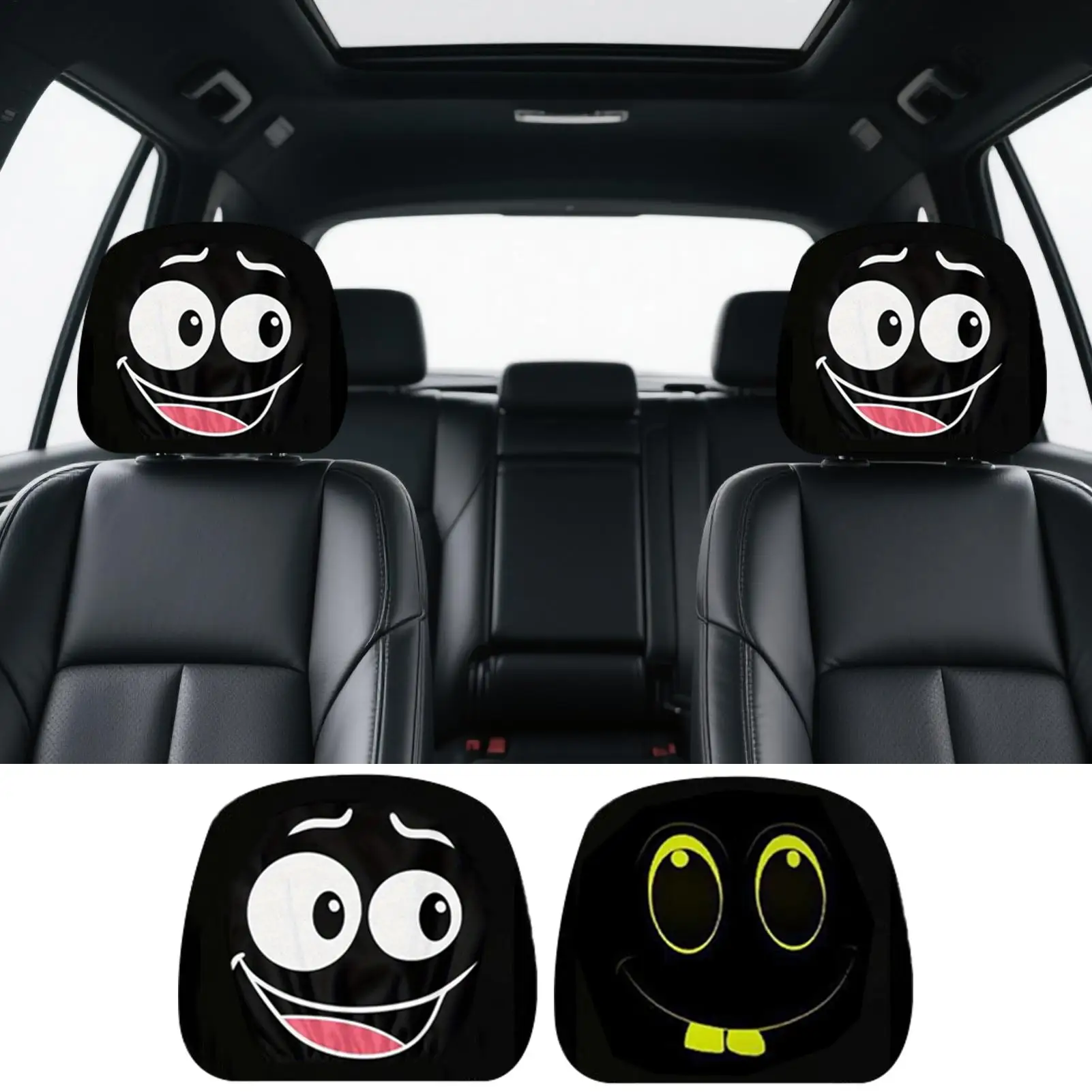 Headrest Covers 2 Pieces Car Seat Head Rest Protector Funny Expression Design Breathable Cartoon Interior SUV Auto For Vehicles