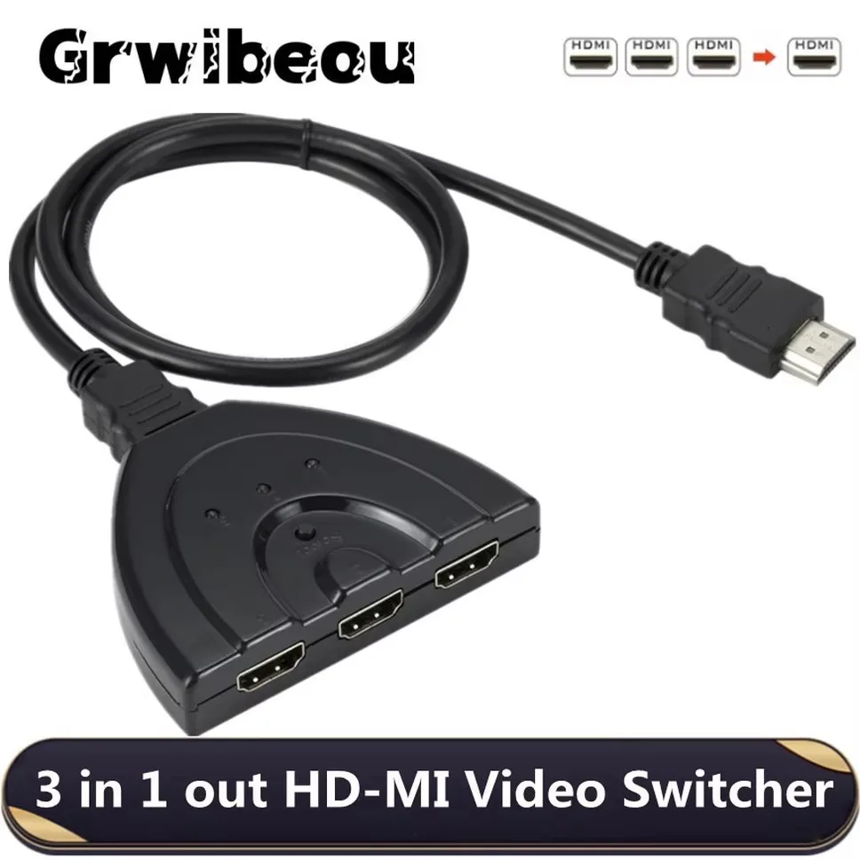 Grwibeou 1080P HDMI-compatible Switcher Video Splitter 3 in 1 out Mini 3 Port HDMI-compatible Switch for DVD HDTV Xbox PS3 PS4