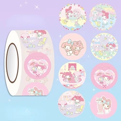 200 Stickers A Roll of Cartoon Sanrio  Closure Stickers Melody Kulomi Round Tape Gift Decoration Labels