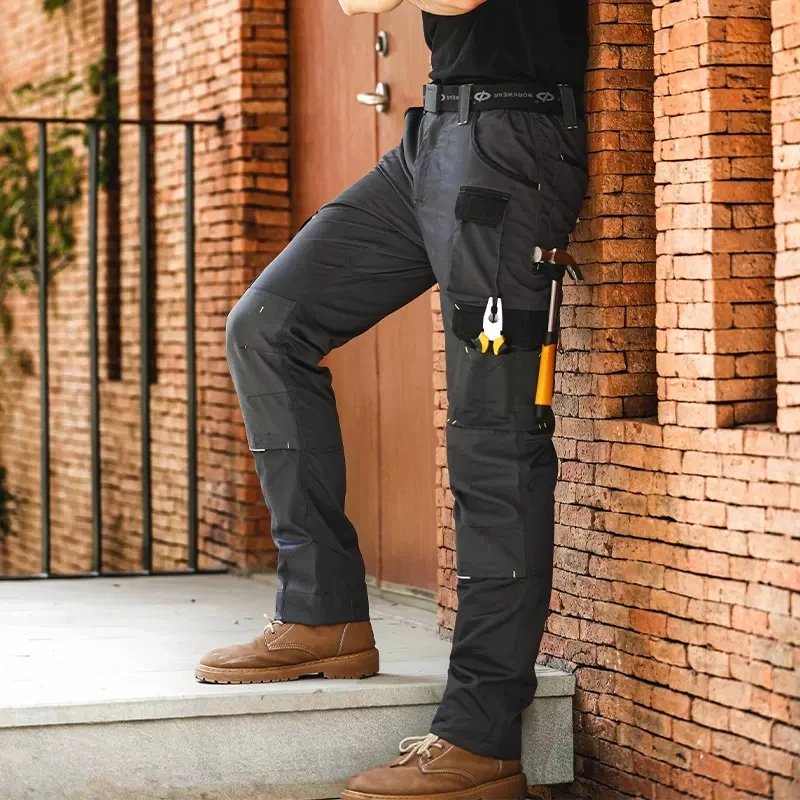 Labor Pants Grey Work Pants Men Construction with Kneepads Working Pants with Tools Pockets