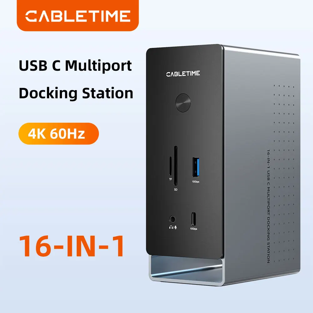 Cabletime USB C Docking Station 16 IN 1 Dock Hub M.2 SSD Enclosure Ethernet