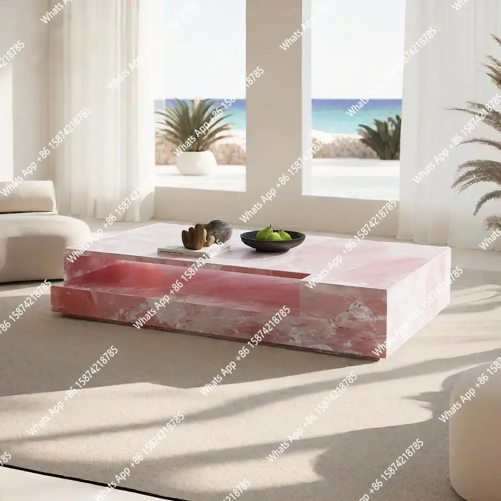 XS Rectangular Jade Marble Coffee Table, Artistic Designer Luxury Stone, Heat & Scratch Resistant, Natural Veining, Customizabl