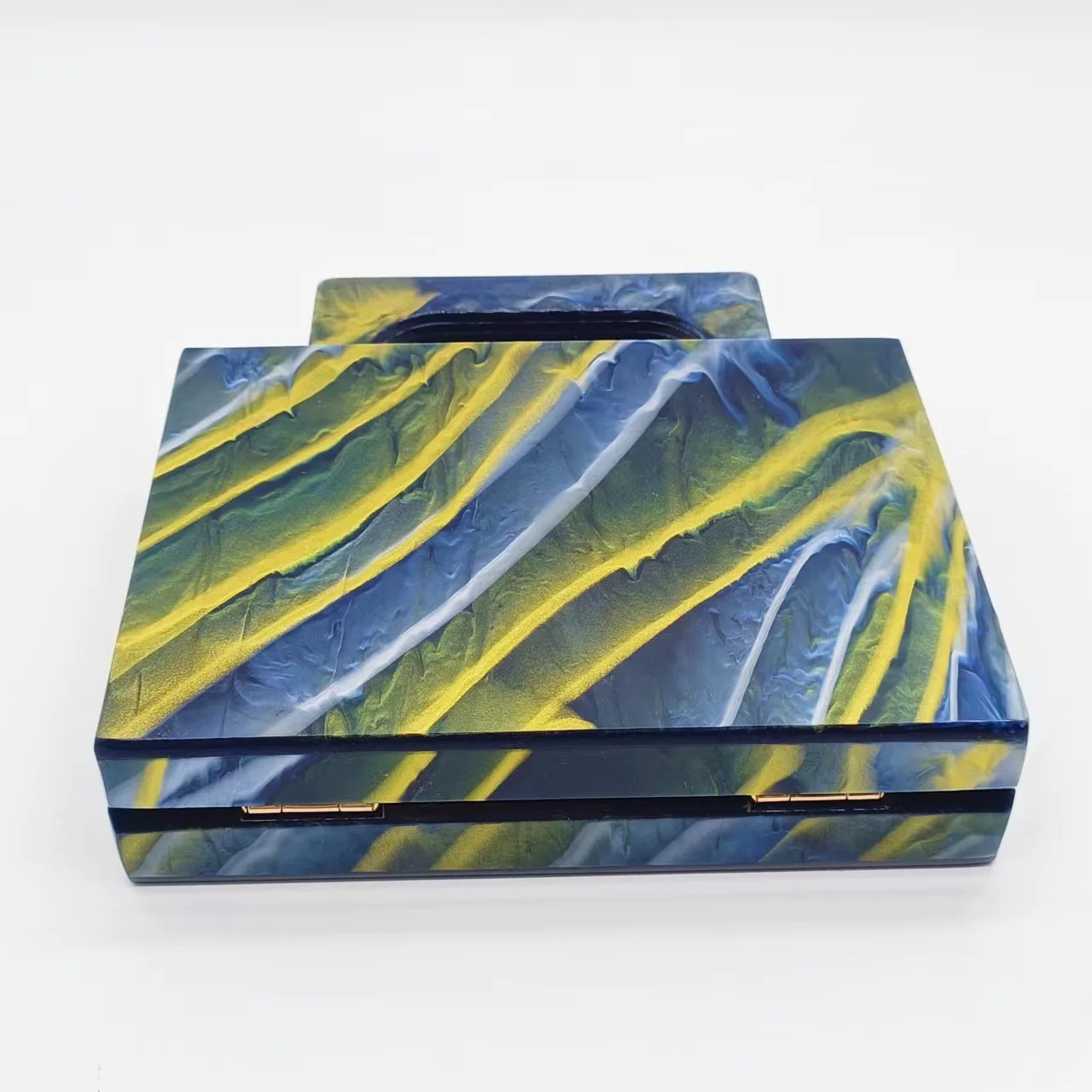 Multicolored Women Marble Blue Acrylic Box Clutch Purse Evening Bags Wedding Party Bridal Handbags Minaudiere Top Handle Flap