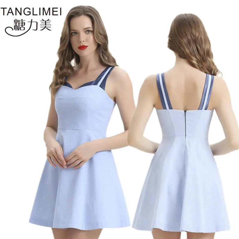 Tanglimei Female 2024 Spring/Summer French Hipster Style Chic Two Pieces Sneaky Design Color Contrast Patchwork Sling Dress