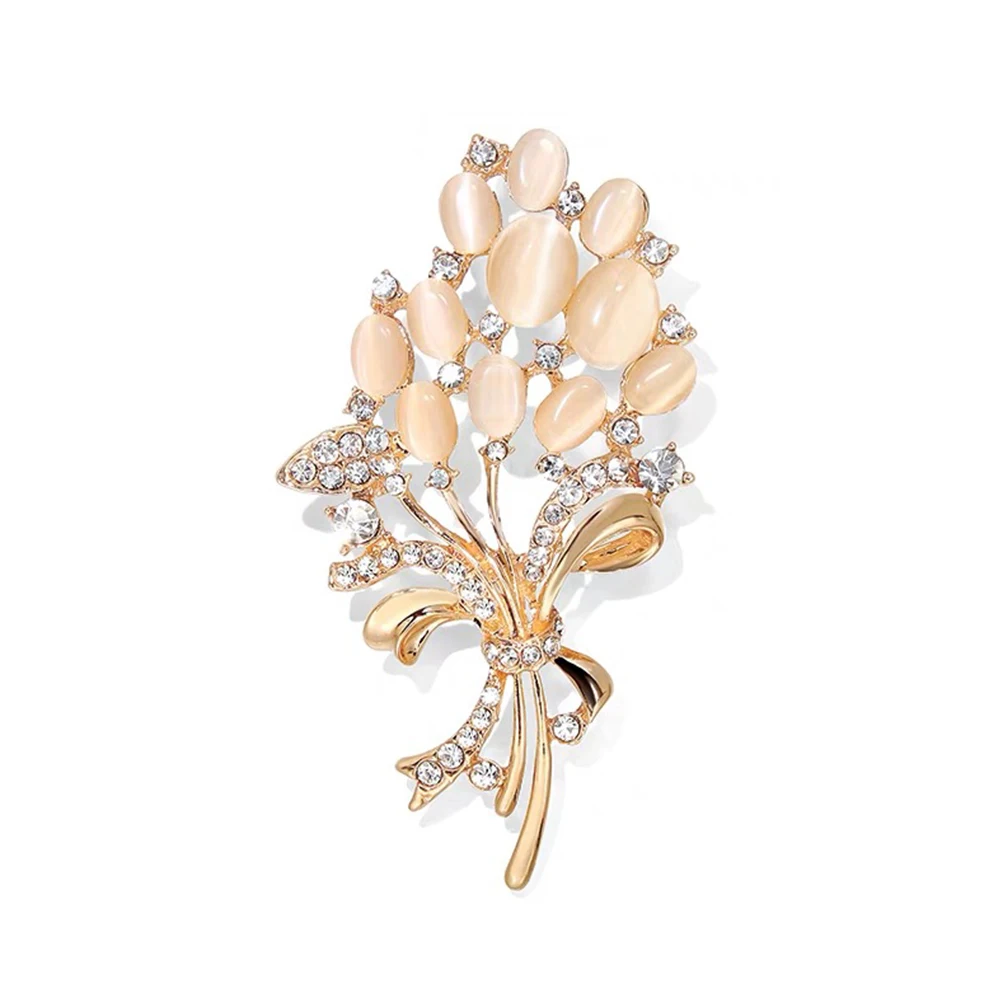 Fashion Opal Stone Flower Bouquet Brooch Pin Birthday Gift Brooches For Women Rhinestone Brooch Pin Accessories