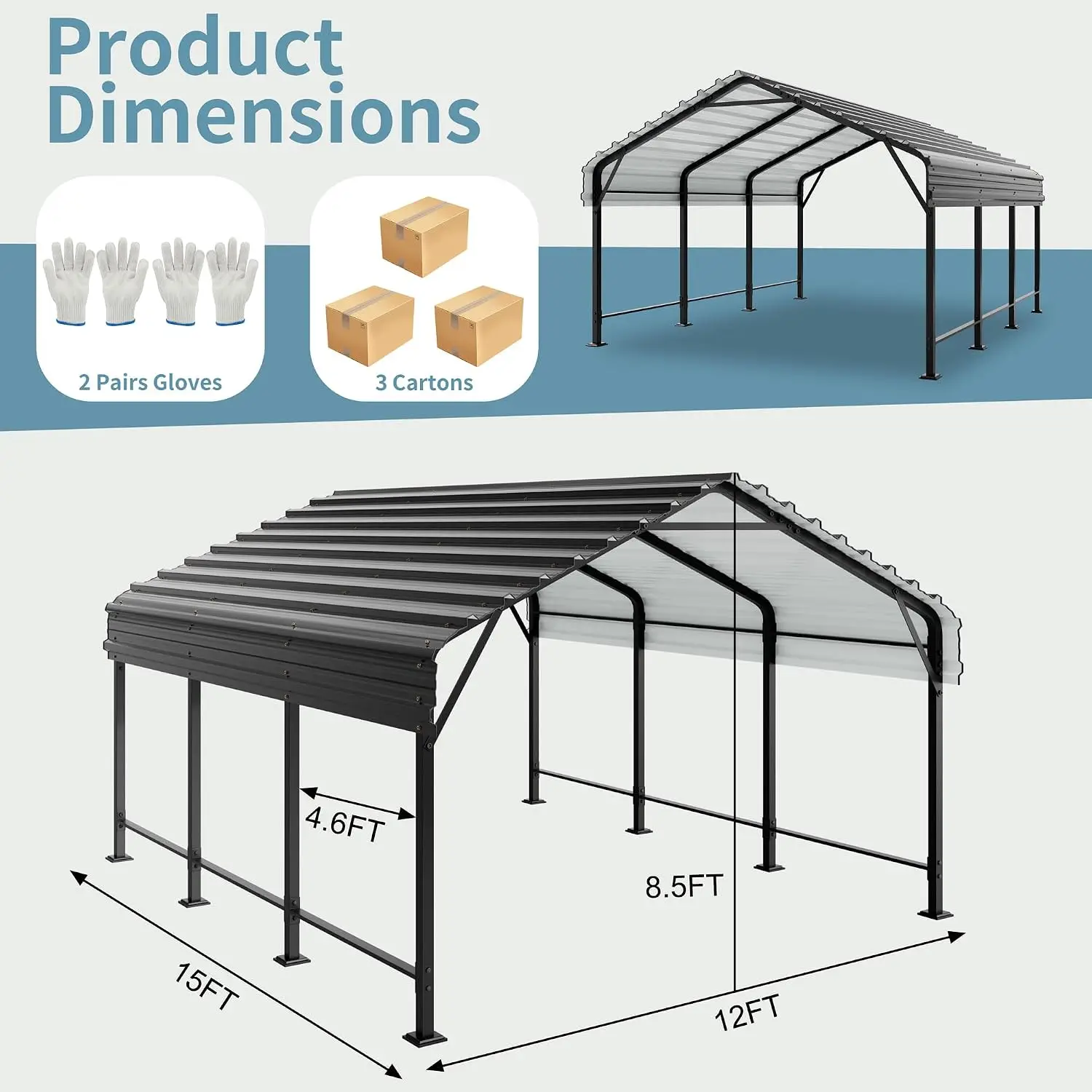 Metal Carport 12x15 FT Oversized Garage Enhanced Base Galvanized Heavy Duty Shelter for Car Boat Tractor, Customized