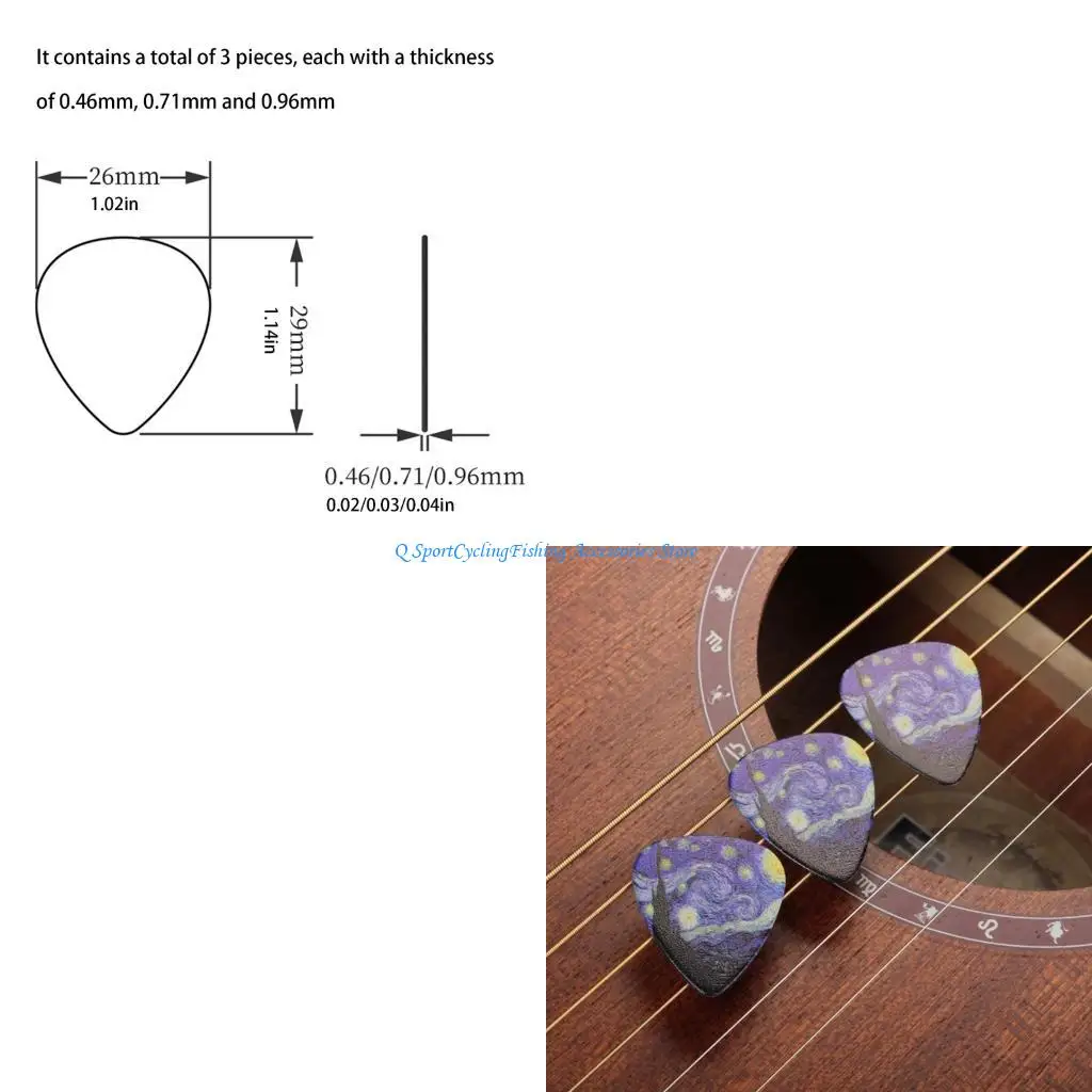 

3PCS Guitar Picks Assorted Thickness Celluloid Plectrums Replacement Pick for Electric Bass Acoustic Guitar Performances