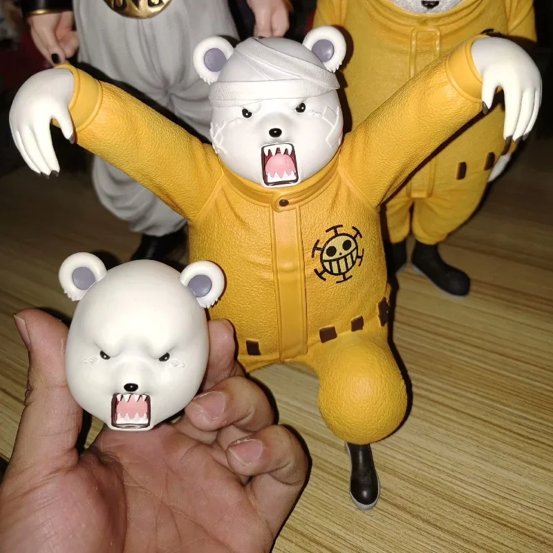 NEW ONE PIECE GK Kungfu Bepo Bear Q-version Double head replaceable Bepo Bear Handmade  model toys gift