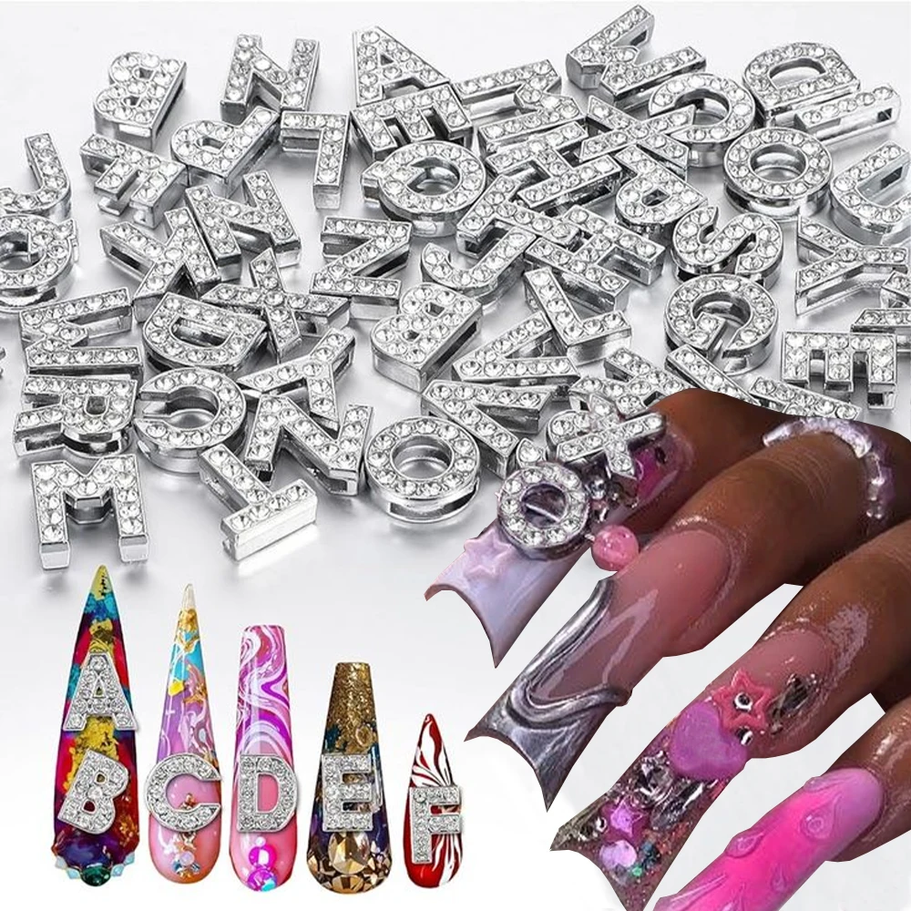 

26/10Pcs 8mm Full Diamond Nail Art Letters 3D 26 Letter Luxury Alloy Nail Charms Y2k A-Z Alphabet Rhinestones Nail Art Accessori