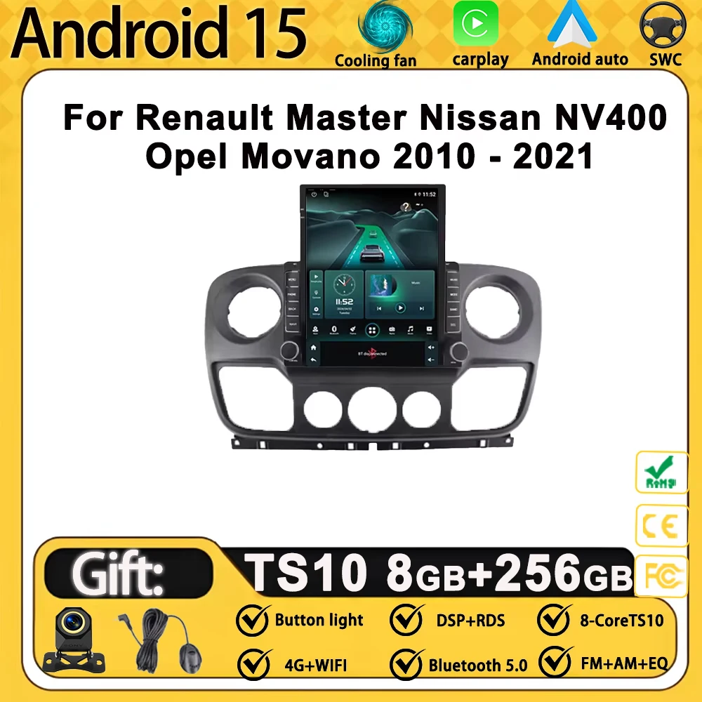 Rádio do carro android para renault master nissan nv400 opel movano 2010 - 2021 navegação vídeo multimídia tela de toque carplay