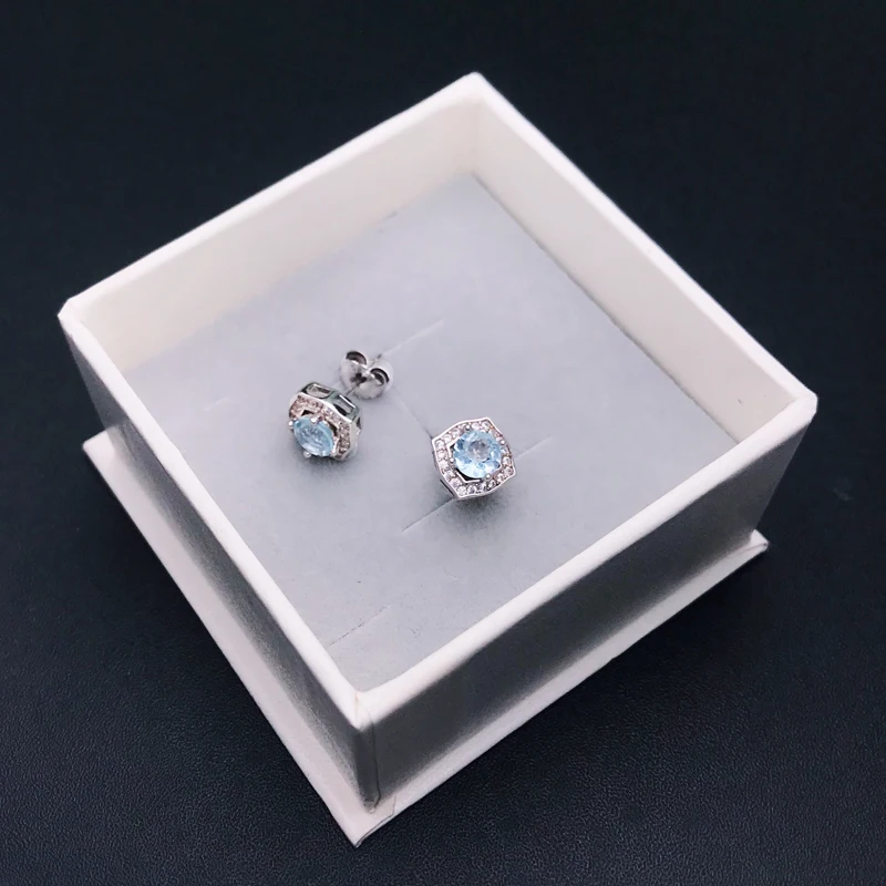 CSJ Elegant Natural Aquamarine Earrings 925 Sterling Silver Gemstone Round 5mm Jewelry for Women Wedding Party Birthday Gift